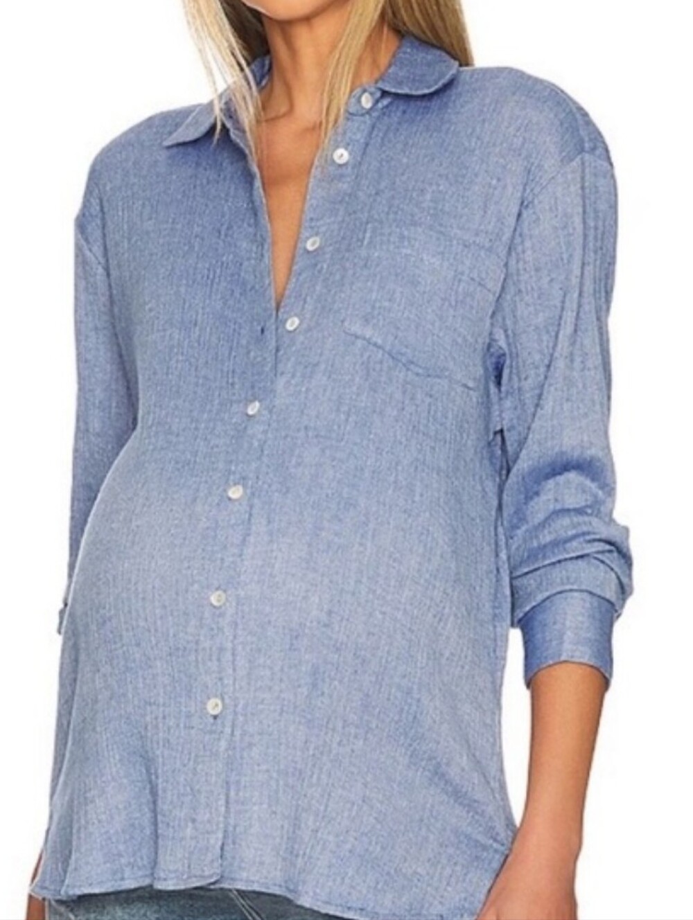 Hatch Size 2 Light Blue Button-Down Shirt Maternity Super Stretchy